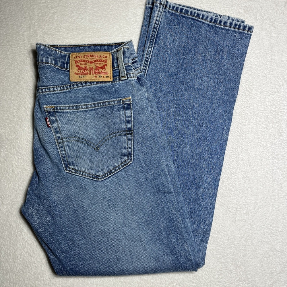 Levis 527 Jeans Mens 30x30 Blue Medium Wash Slim Bootcut Denim Rodeo Cowboy EUC